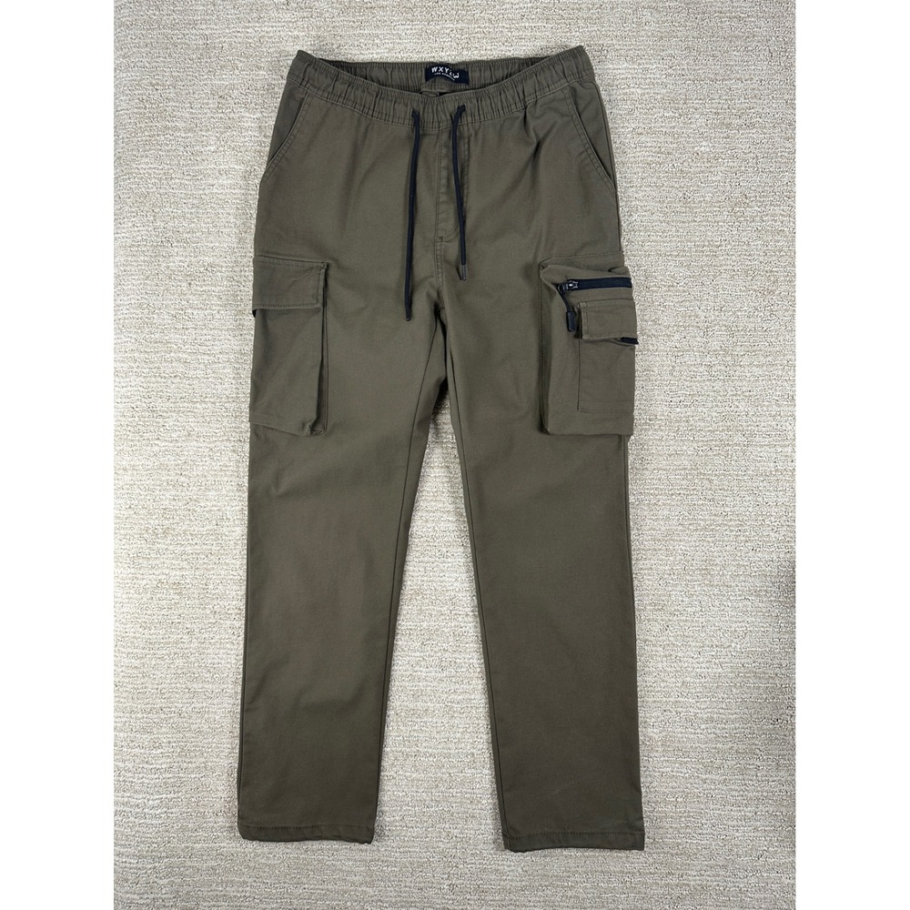 WXY2W Los Angeles Mens Cargo Pants Olive Green Elastic Waist Utility Trousers M